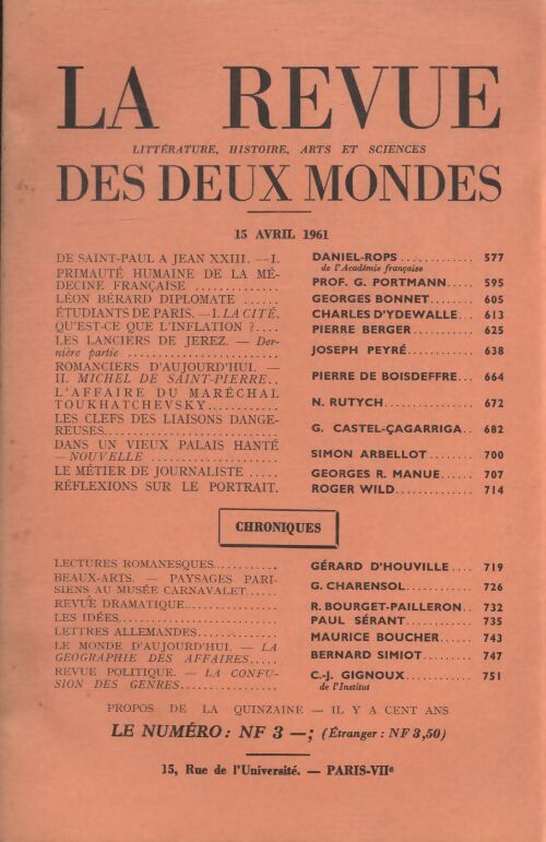 Revue des deux mondes 15 avril 1961 - Collectif - Livre