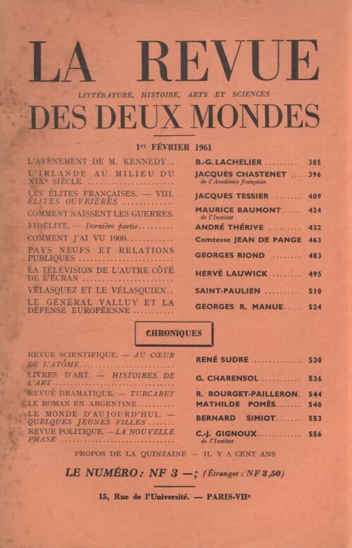 Revue des deux mondes février 1961 - Collectif - Livre