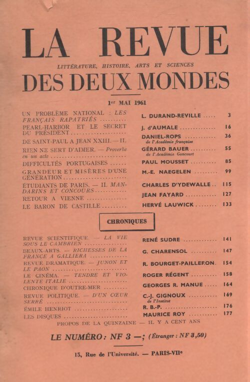 Revue des deux mondes mai 1961 - Collectif - Livre