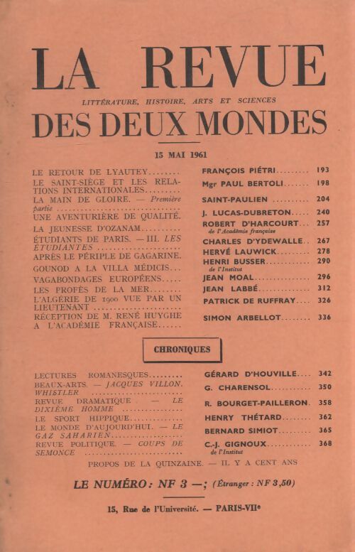 Revue des deux mondes 15 mai 1961 - Collectif - Livre