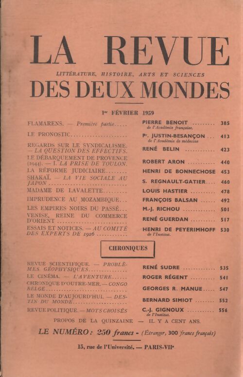 Revue des deux mondes février 1959 - Collectif - Livre