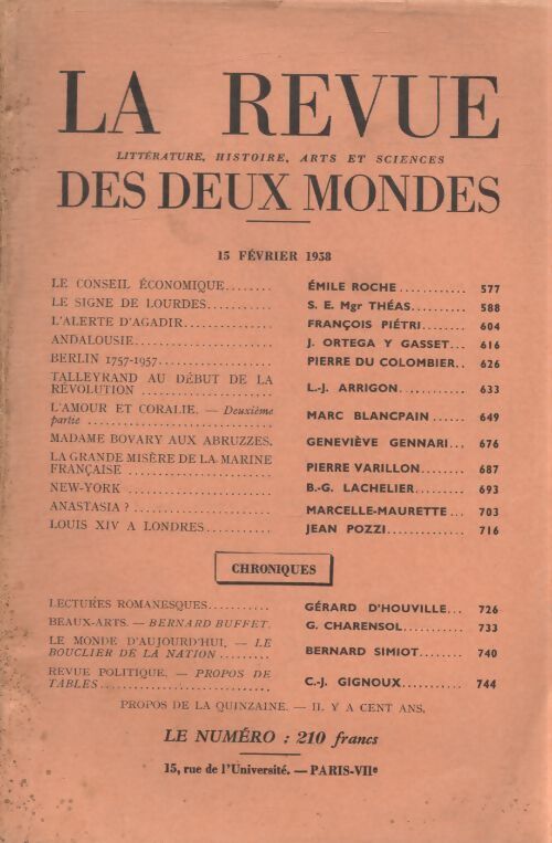 Revue des deux mondes 15 février 1958 - Collectif - Livre