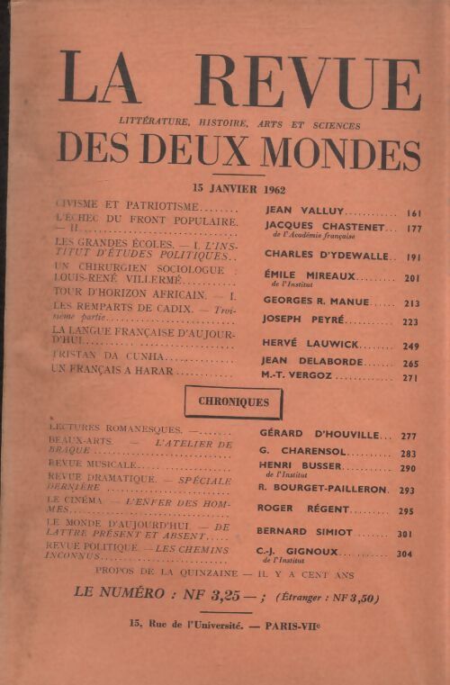 Revue des deux mondes 15 janvier 1962 - Collectif - Livre