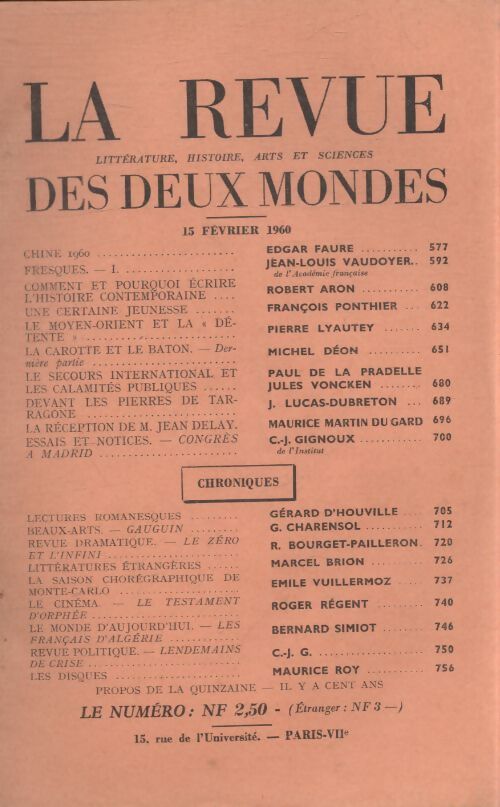 Revue des deux mondes 15 février 1960 - Collectif - Livre