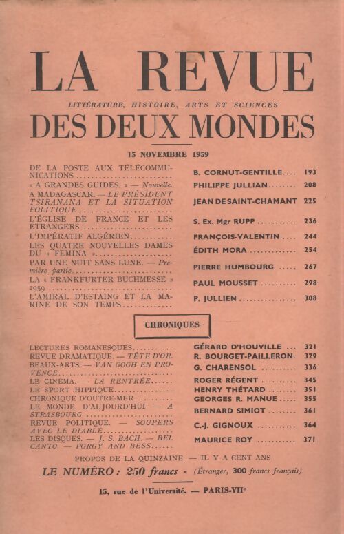 Revue des deux mondes 15 novembre 1959 - Collectif - Livre