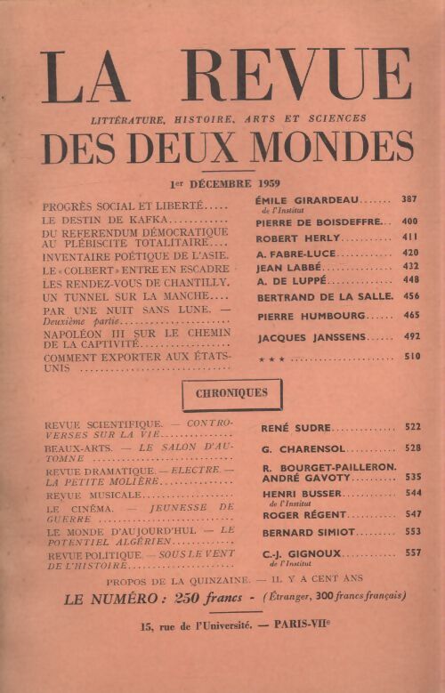 Revue des deux mondes décembre 1959 - Collectif - Livre