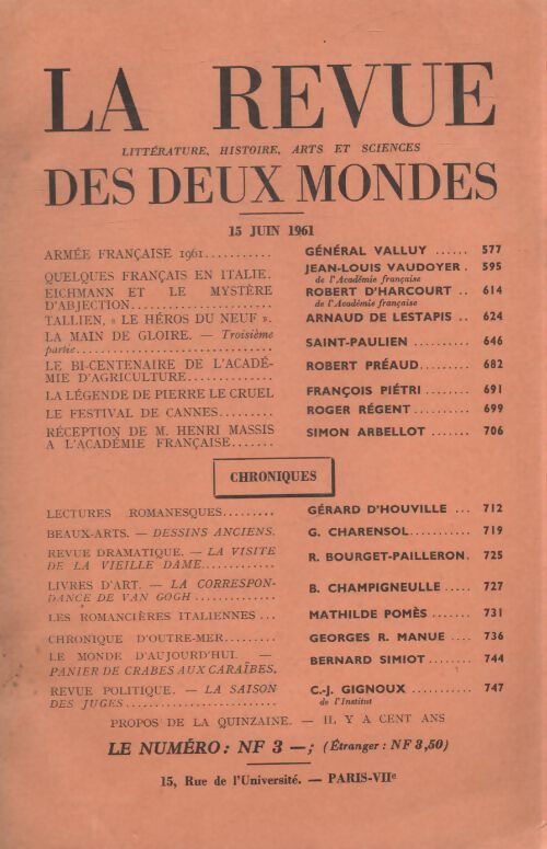 Revue des deux mondes 15 juin 1961 - Collectif - Livre