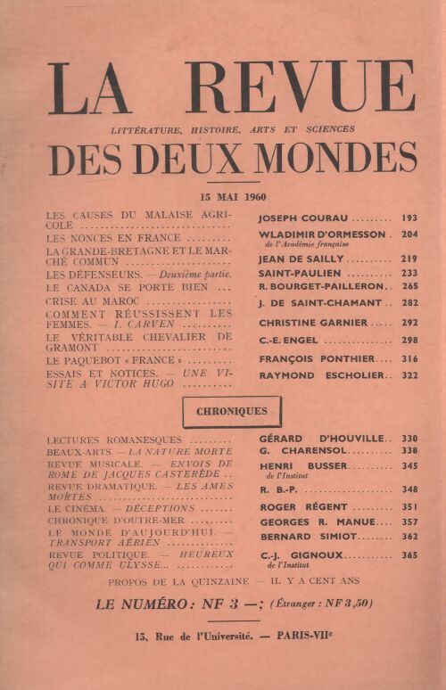 Revue des deux mondes 15 mai 1960 - Collectif - Livre
