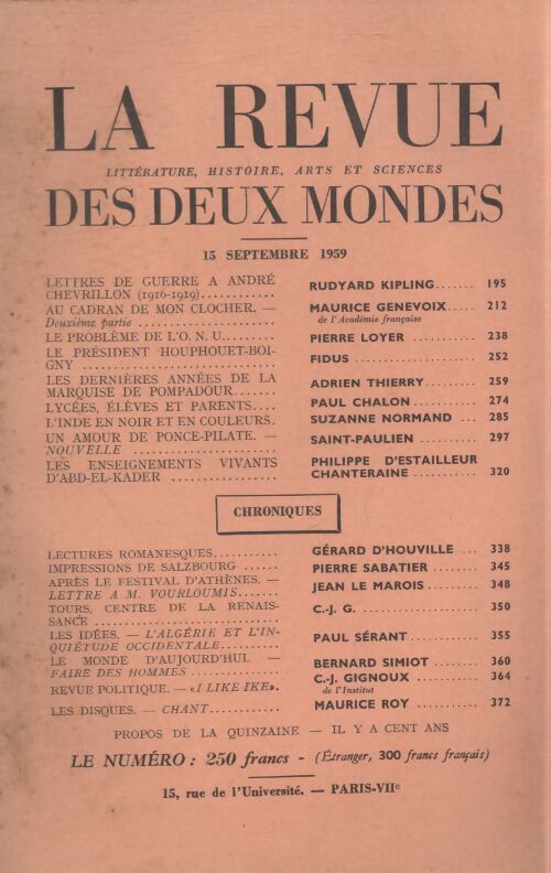 Revue des deux mondes 15 septembre 1959 - Collectif - Livre