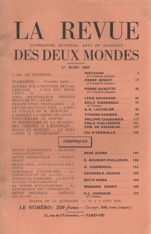 Revue des deux mondes mars 1959 - Collectif - Livre