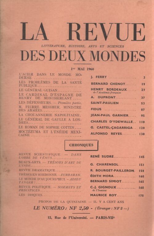 Revue des deux mondes mai 1960 - Collectif - Livre