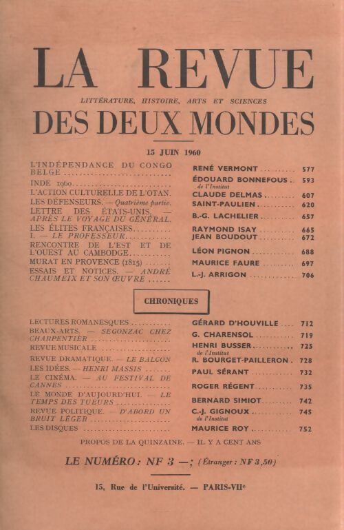 Revue des deux mondes 15 juin 1960 - Collectif - Livre