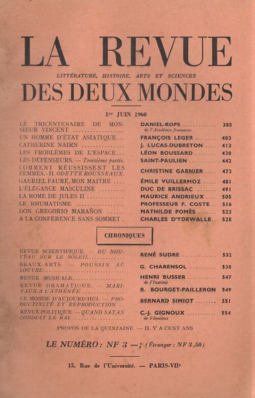 Revue des deux mondes juin 1960 - Collectif - Livre