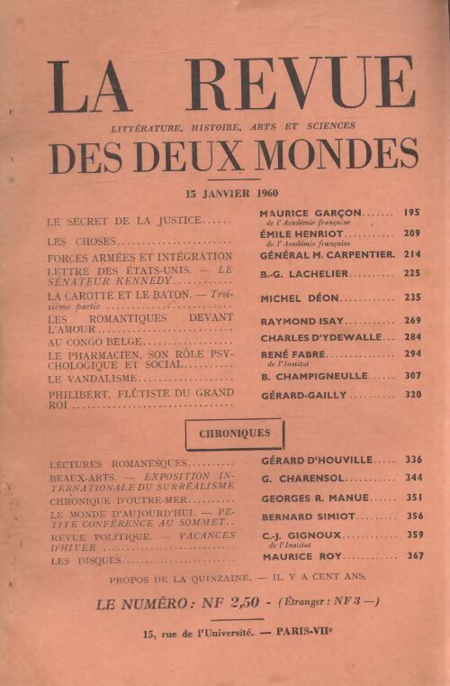 Revue des deux mondes 15 janvier 1961 - Collectif - Livre