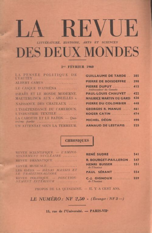 Revue des deux mondes février 1960 - Collectif - Livre
