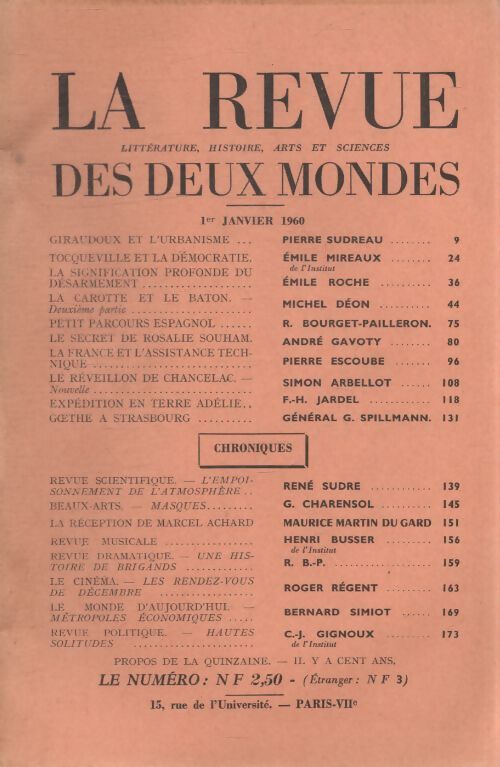 Revue des deux mondes janvier 1960 - Collectif - Livre
