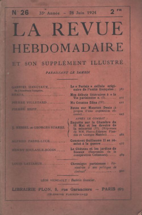 La revue hebdomadaire 33e année n°26 - Collectif - Livre