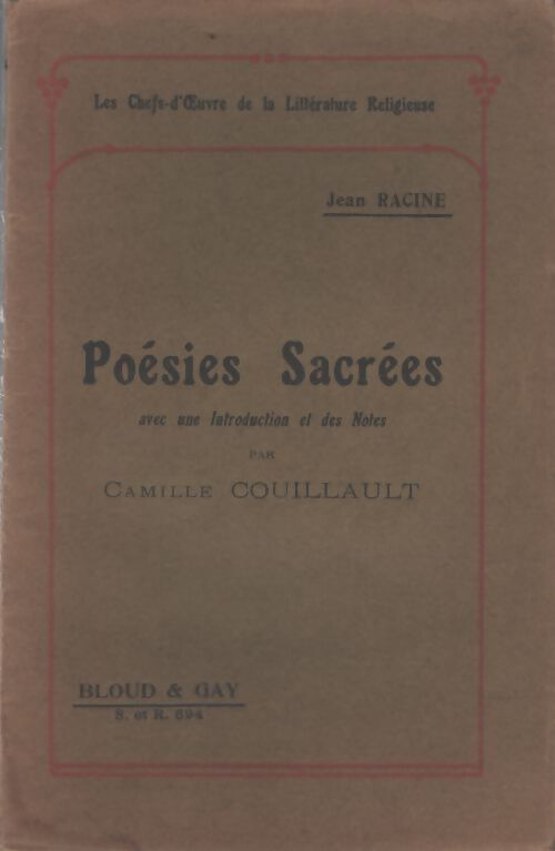 Poésies sacrées - Jean Racine - Livre