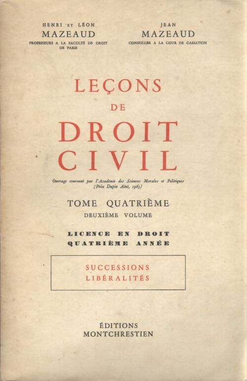 Leçons de droit civil Tome IV 2e volume - Henri Mazeaud - Livre