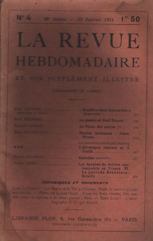 La revue hebdomadaire 30e année n°4 - Collectif - Livre