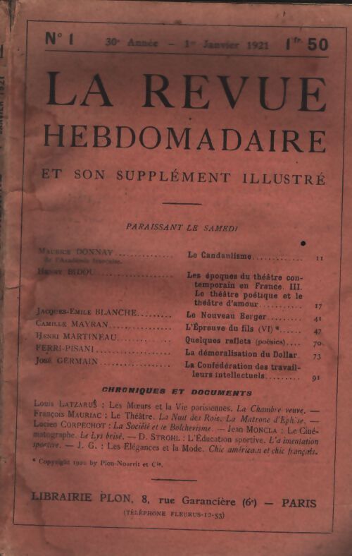 La revue hebdomadaire 30e année n°1 - Collectif - Livre