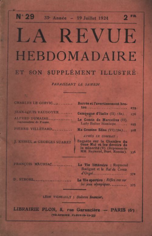 La revue hebdomadaire 33e années n°29 - Collectif - Livre