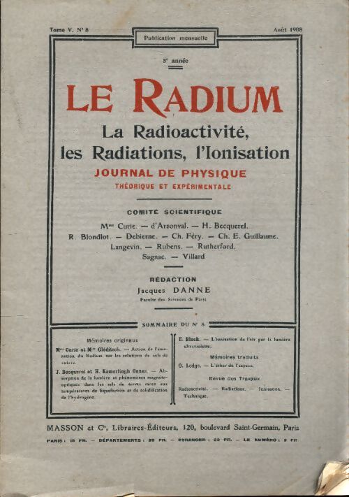 Le radium Tome VIII n°8 - Collectif - Livre