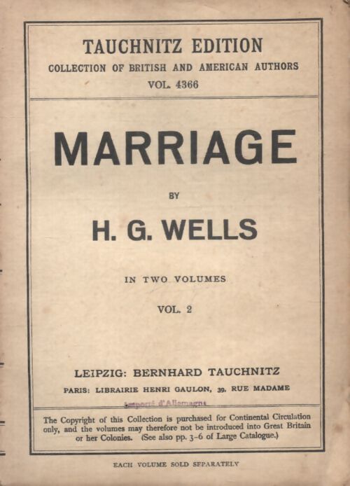 Marriage Tome II - Herbert George Wells - Livre