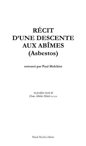 Récit d'une descente aux abîmes (Asbestos) - Paul Melchior - Livre