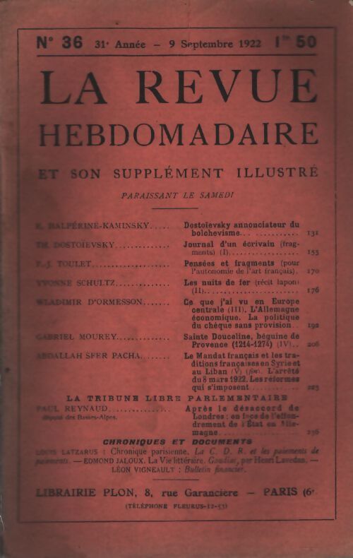 La revue hebdomadaire 31e année n°36 - Collectif - Livre