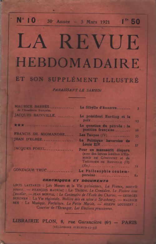 La revue hebdomadaire 30e année n°10 - Collectif - Livre