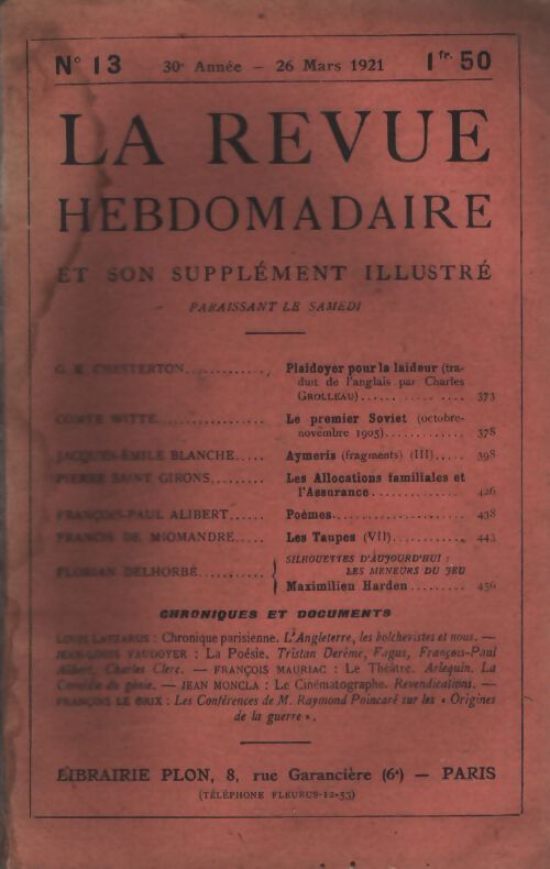 La revue hebdomadaire 30e année n°13 - Collectif - Livre