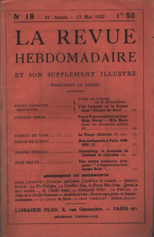 La revue hebdomadaire 31e année n°19 - Collectif - Livre
