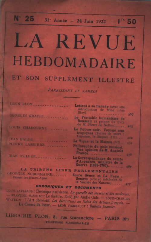 La revue hebdomadaire 31e année n°25 - Collectif - Livre