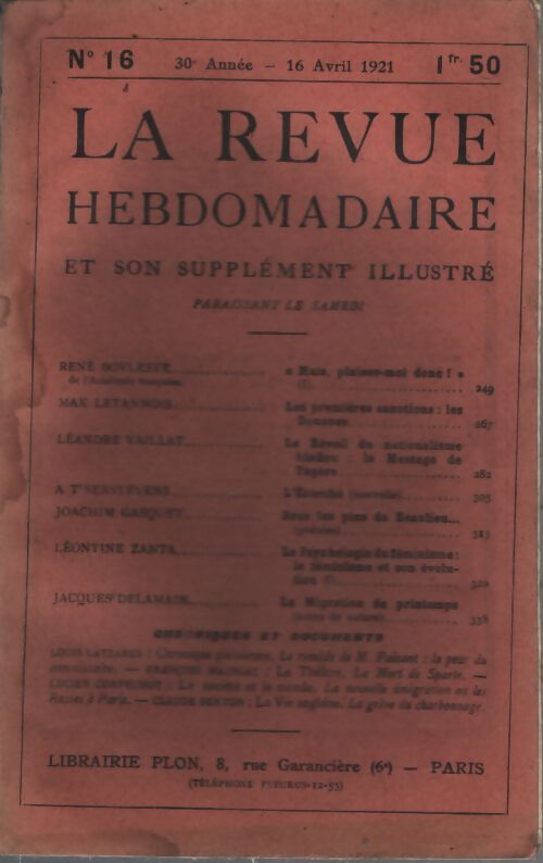 La revue hebdomadaire 30e année n°16 - Collectif - Livre