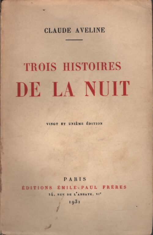 Trois histoires de la nuit - Claude Aveline - Livre