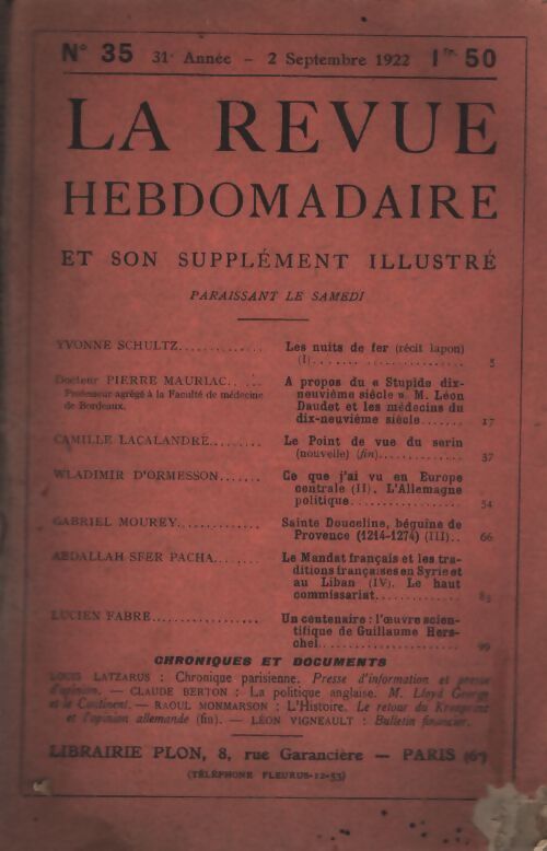 La revue hebdomadaire 31e année n°35 - Collectif - Livre