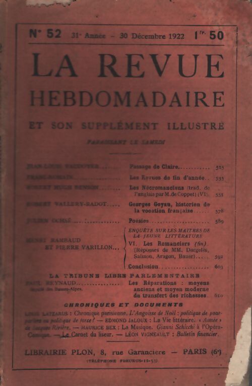 La revue hebdomadaire 31e année n°52 - Collectif - Livre
