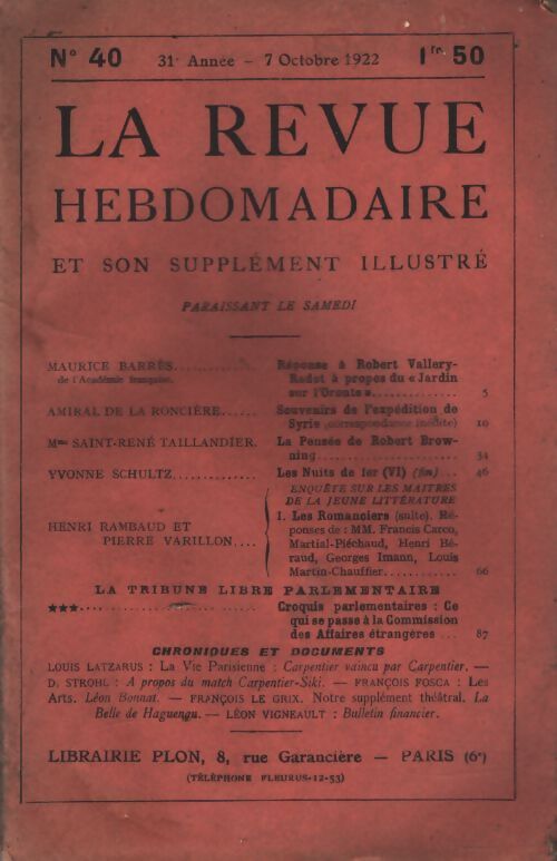 La revue hebdomadaire 31e année n°40 - Collectif - Livre