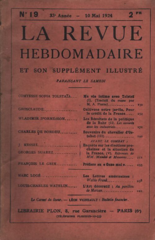 La revue hebdomadaire 33e année n°19 - Collectif - Livre