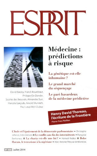 Esprit - Médecine : Prédictions à risque: Juillet 2014 - Collectif - Livre