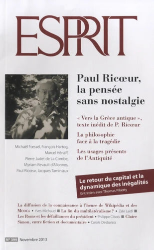 Esprit - Paul ricoeur la pensée sans nostalgie : Novembre 2013 - Collectif - Livre