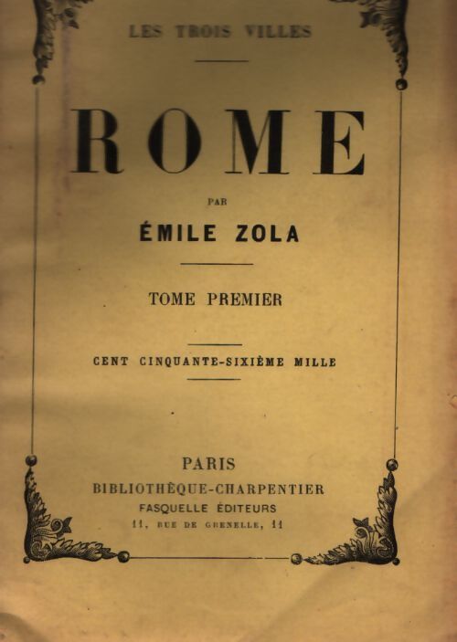 Rome Tome I - Emile Zola - Livre