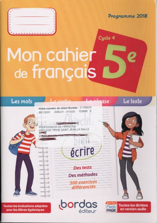 Mon cahier de français 5e - Collectif - Livre