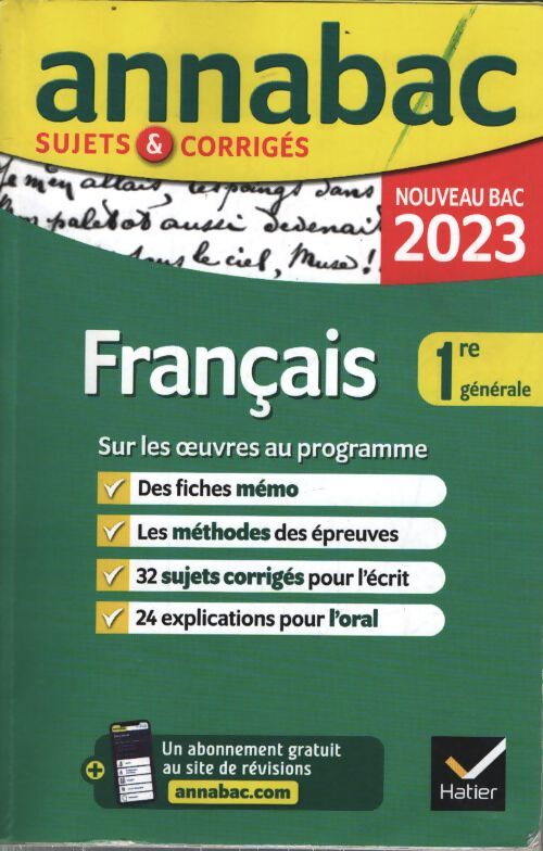 Annales du bac annabac 2023 français 1re générale : Sujets corrigés sur les oeuvres au programme 2022-2023 - Collectif - Livre