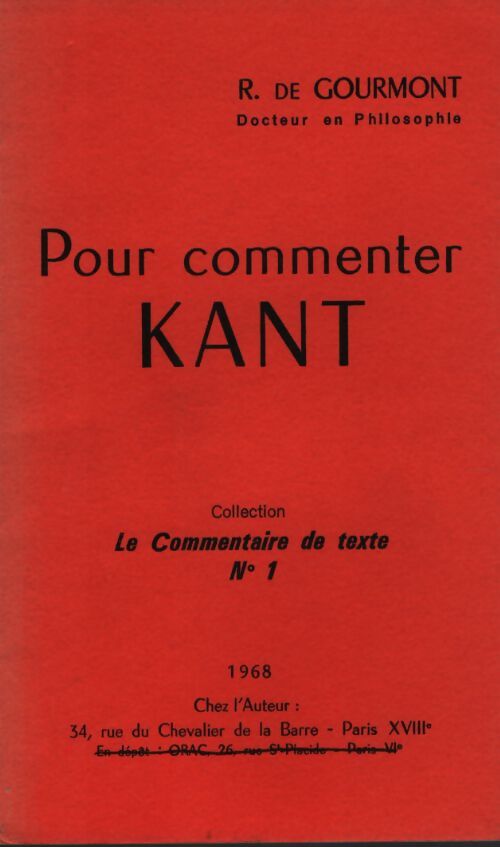 Pour commenter Kant - Robert De Gourmont - Livre