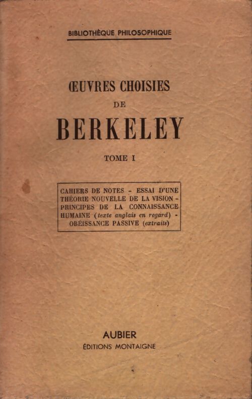 Oeuvres choisies Tome I - George Berkeley - Livre