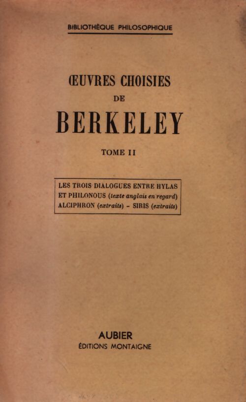 Oeuvres choisies Tome II - Berkeley - Livre