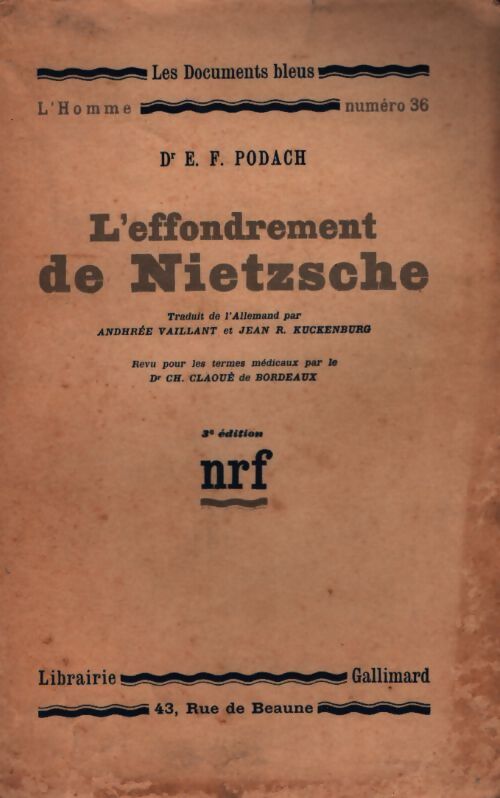 L'effondrement de Nietzsche - E.F. Podach - Livre