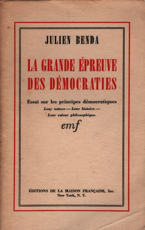 La grande épreuve des democraties - Julien Benda - Livre